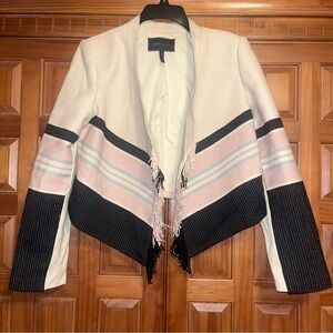 BCBGMaxAzria Cream and Black Shrug Sweater with Design Excellent Condition!